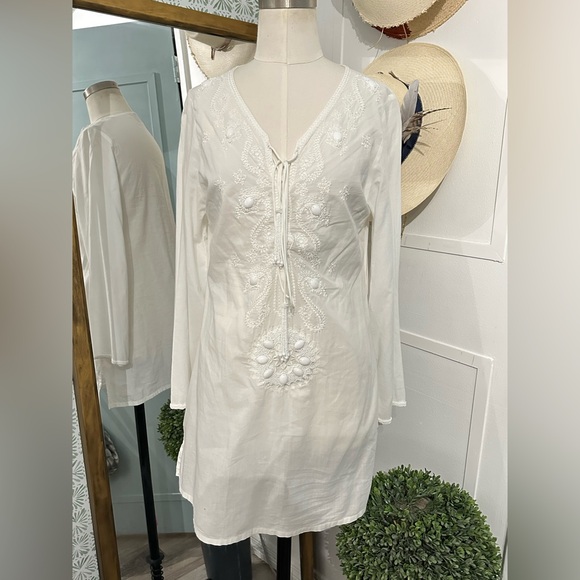 Melissa Odabash White Eyelit Beaded Mini Cover Up Size Small - Picture 1 of 10